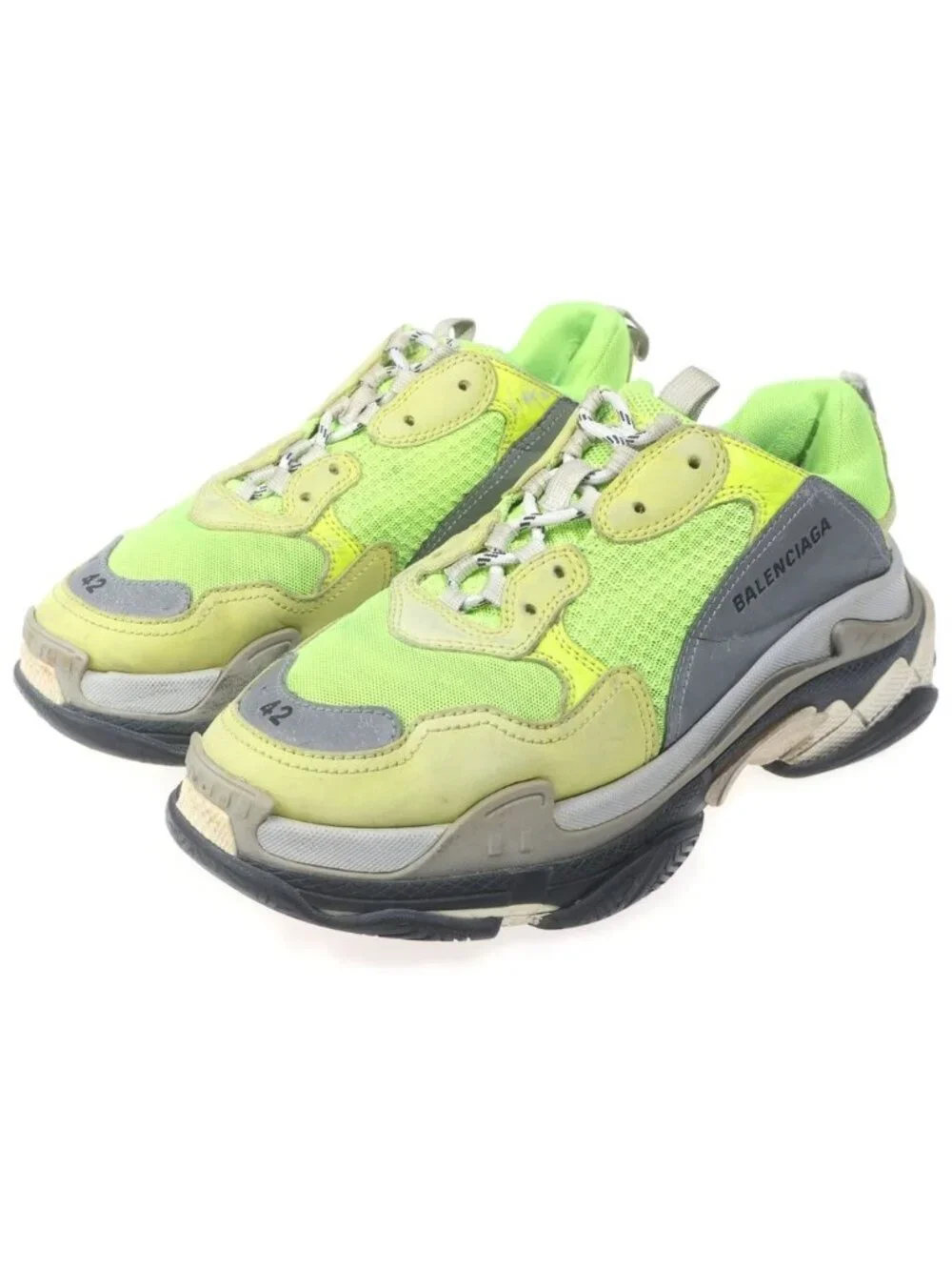 Balenciaga Triple S Logo Embroidered Dad Low Cut Sneakers Yellow